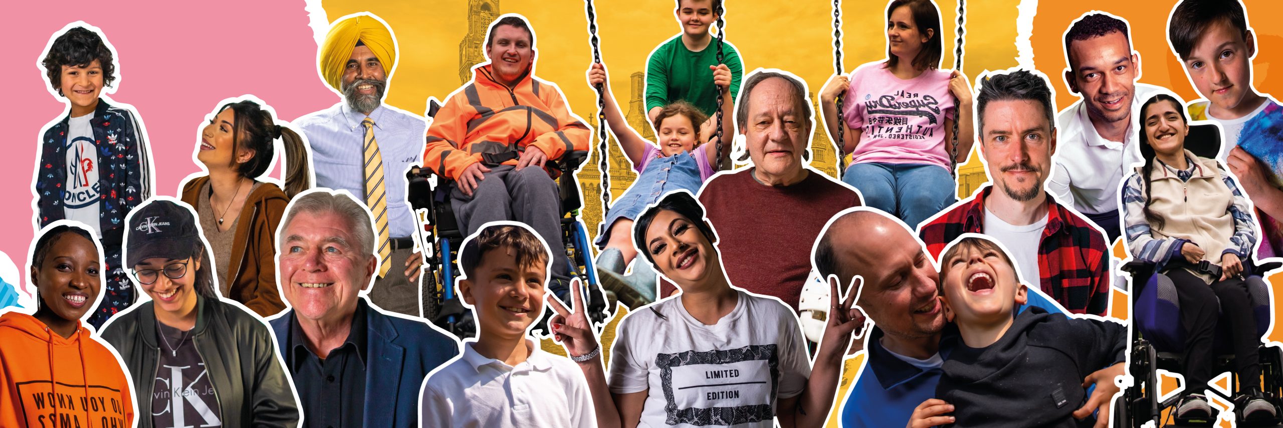 COlourful image containing a diverse range of Bradford District residents.
